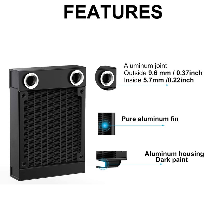 CLYXGS Water Cooling Radiator, 12 Pipe G1/4 Thread Heat Row Radiator 8 Pipe Aluminum Heat Exchanger Radiator for PC CPU Computer Water Cool System 80mm Black - Image 3